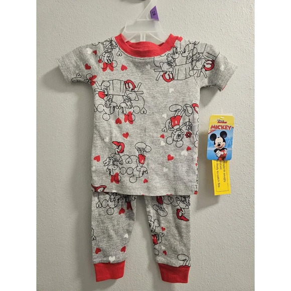 Disney Baby 12 Month Boys Mickey & Minnie Mouse Gray & Red Valentines Unisex Set - Picture 2 of 10